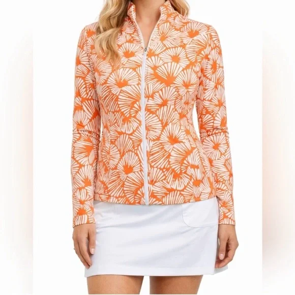 Tommy Bahama Golf Full Zip Orange Print Long Sleeve Jacket Outdoor Active Medium - Picture 2 of 5